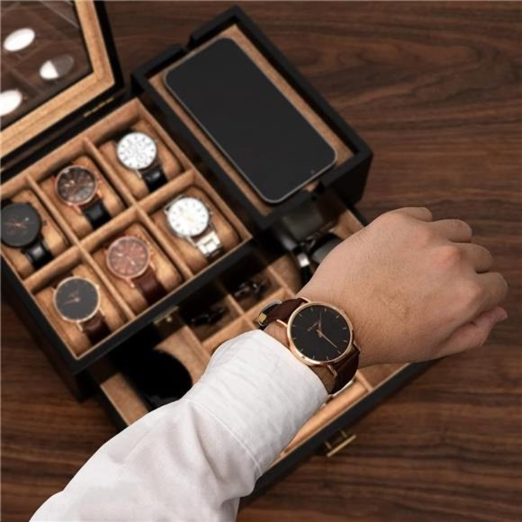Watch Box Organizer for Men, 6 Slot Watch Case for Men Display & Storage Watch - Picture 4 of 7